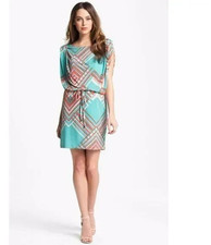Jessica Simpson Blue Pink Geometric Dolman Blouson Jersey Dress – Women’s M