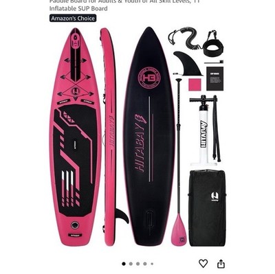 HITABAY 11 ft Inflatable SUP Paddle Board, Pink Package w/ Paddle Pump Leash Bag