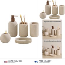 Bathroom Accessories Set, 5 PCS Sandstone Look Stripe Modern Bath Organizer w...