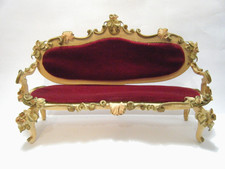 Pretty Vintage 50s Spielwaren Germany Dollhouse Wood  Velvet Rococo Sofa