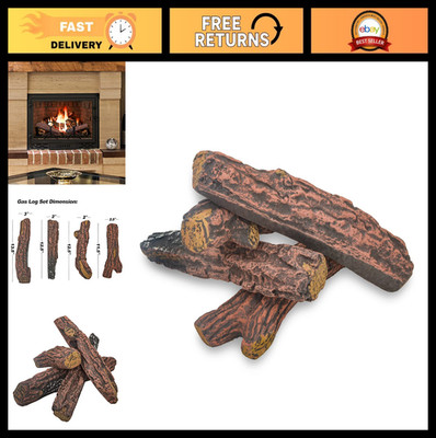 4-Piece Ceramic Wood Log Set for Ventless, Gel, Ethanol, Gas Fireplaces & Pits