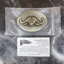 Pilgrim Pewter Cape Buffalo Africa Belt Buckle Pewter Silver Tone Sid Bell 1975