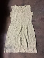 Vintage Textured Sleeveless Green Dress And Sweater