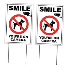 8x12 Inch Smile You are ON Camera No Dog Poop Yard Lawn Sign with Stake wb-v,