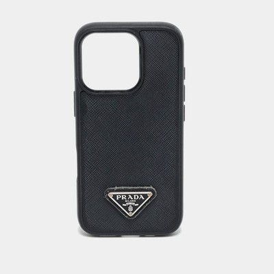Prada iPhone 14Pro Cover Black Saffiano Leather