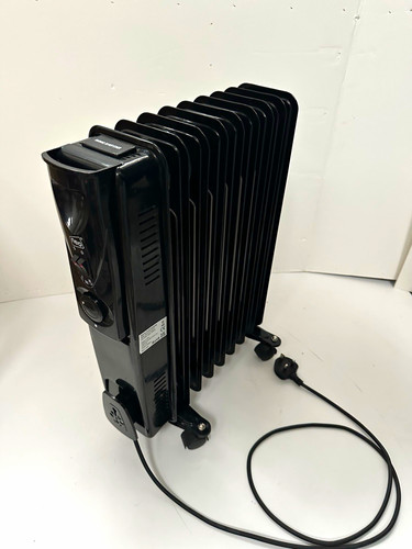 Neo Portable Oil Filled Radiator Heater Black 230V Timer Wheels 3 Heat Settings
