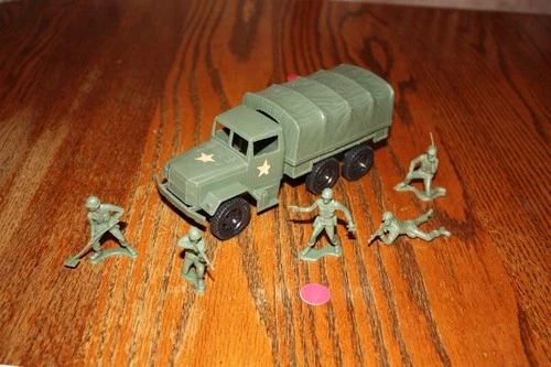 Vintage Original Timmee Army 2.5-Ton Truck and Tarp & 5 Soldiers - Marx, MPC