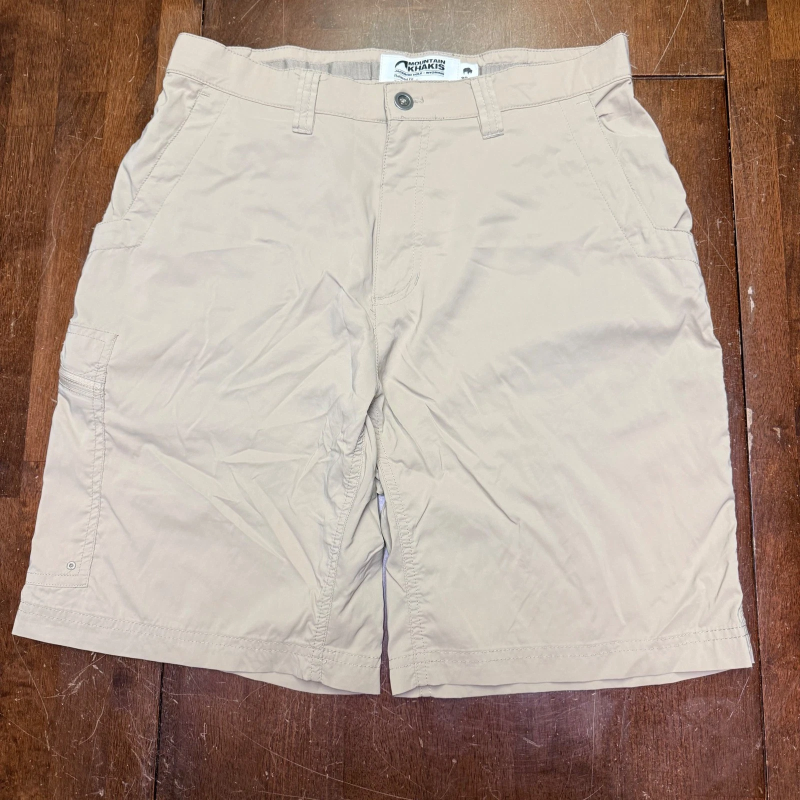 Mountain Khakis Relaxed Fit Shorts Mens 32 Tan Nylon Cargo Hiking