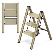 3 Step Ladder, Aluminum Folding Step Stool with Anti-Slip Sturdy and Wide Ped...
