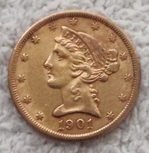 1901-S Liberty Head $5 Half Eagle Gold Coin 5 Dollar San Francisco
