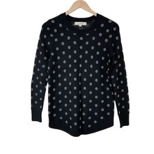 Ann Taylor Loft Black Polka Dot Crewneck Sweater Pullover Stretchy Size Small