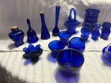 Lot 11 Vintage Antique Cobalt Blue Glass Eye Cups / Fenton / Ink  Wells/ Vases