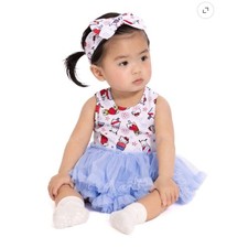 Hello Kitty Baby Girl Sleeveless Print tutu Dress Matching Bow Headband, 0/3 M