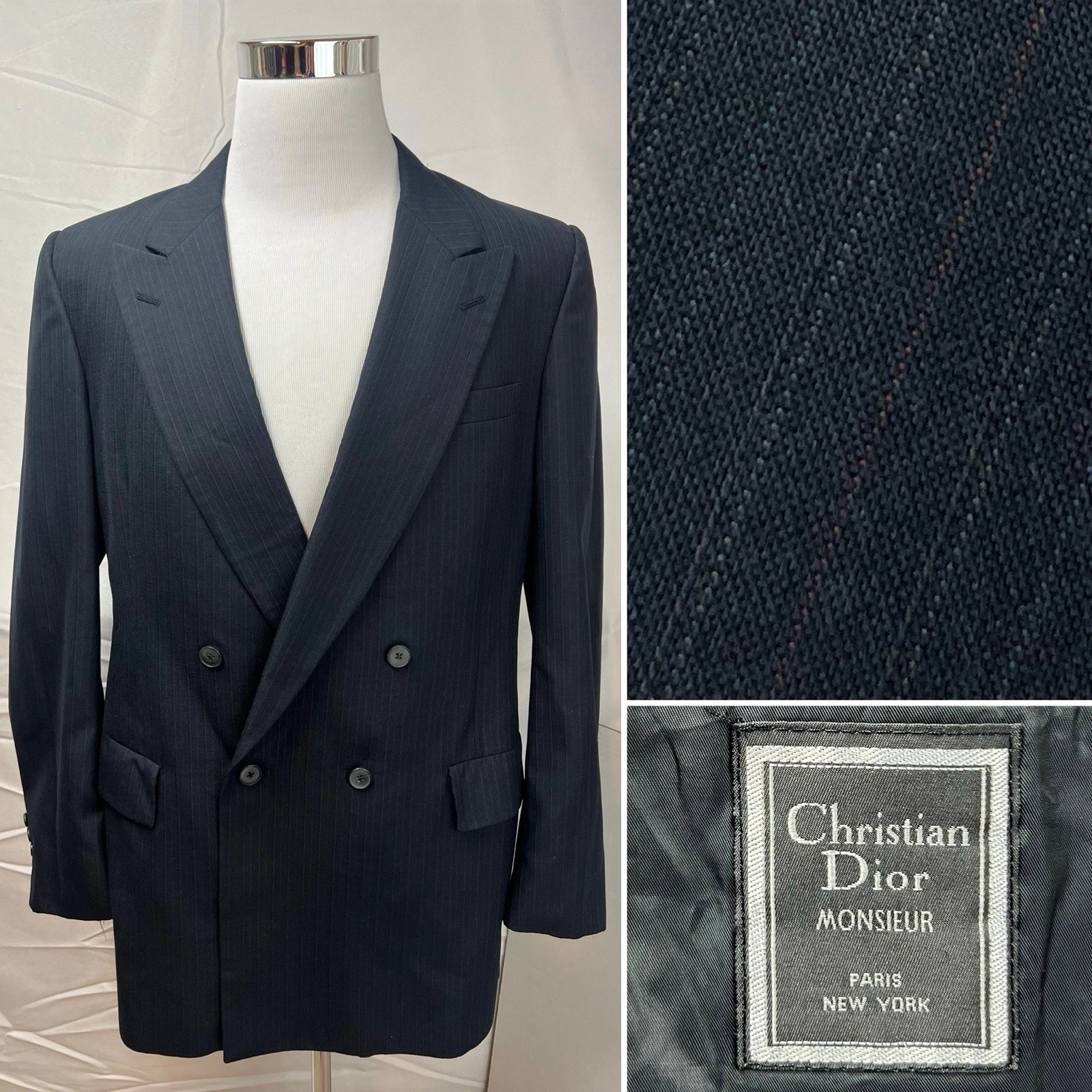 Giacca blazer doppiopetto Christian Dior vintage uomo 40L gessato navy