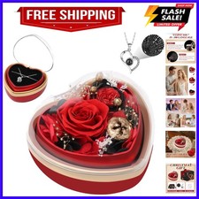 Preserved Real Rose with I Love You Necklace in Heart Shaped Box, Valentines ...