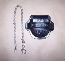 Harley Davidson Motorcycles Pocket Watch Holder Black Leather Case and Chain