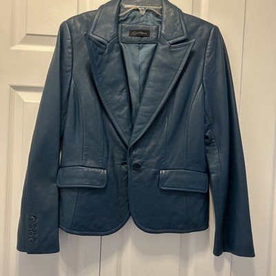 Context Leather Jacket Womens M  Single Button Blazer Blue Blutiful Preppy Biker
