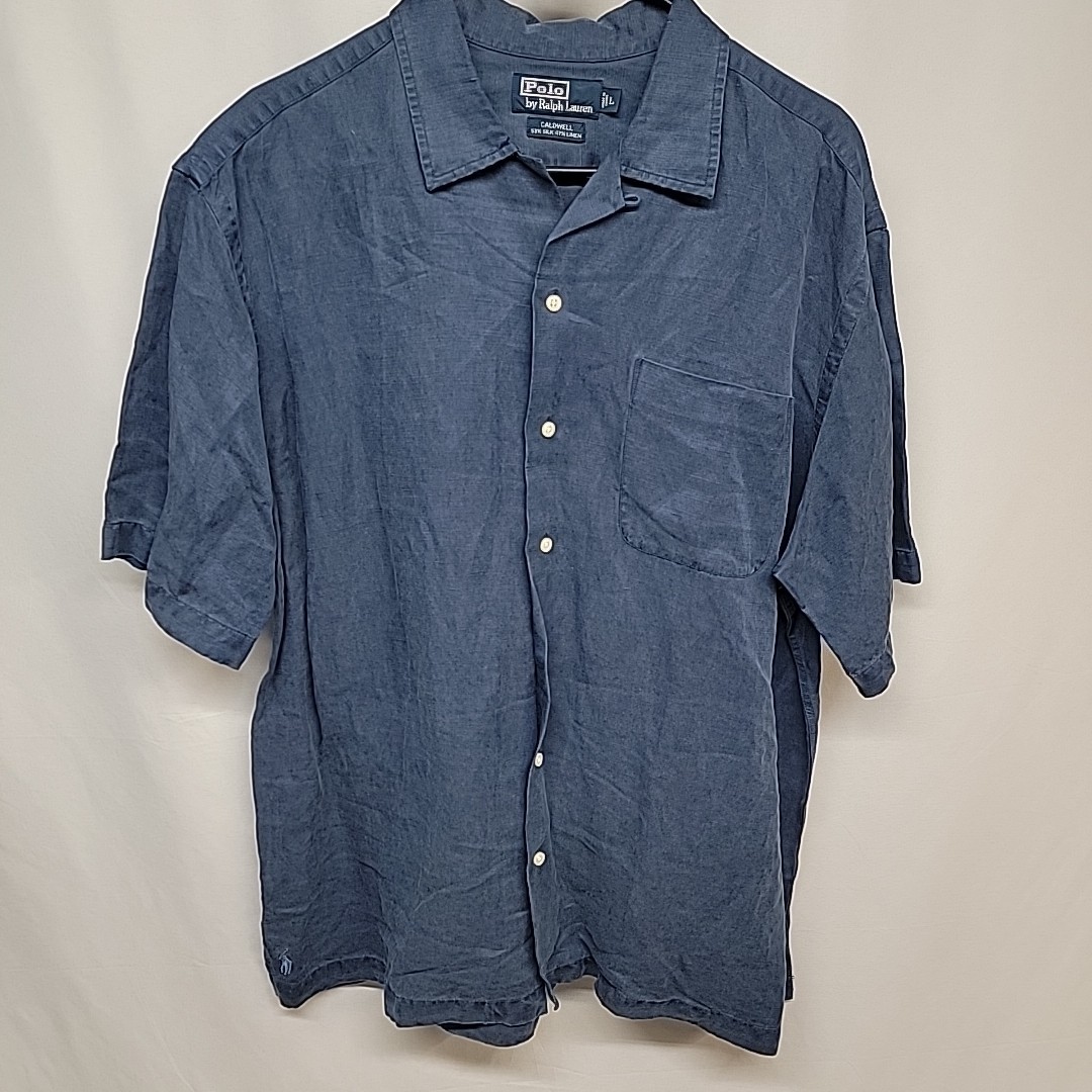 Vintage Polo Ralph Lauren Caldwell Shirt Mens L Navy Silk Blend