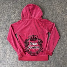 Vintage Juicy Couture Velour Zip Up Hoodie Sweater Size Medium Studded Y2K Pink
