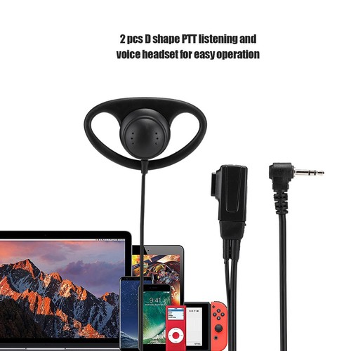 2 Pcs 1 Pin D Shape Earpiece With Ptt Mic Headset For 2 Way Radios IDM - Zdjęcie 5 z 9