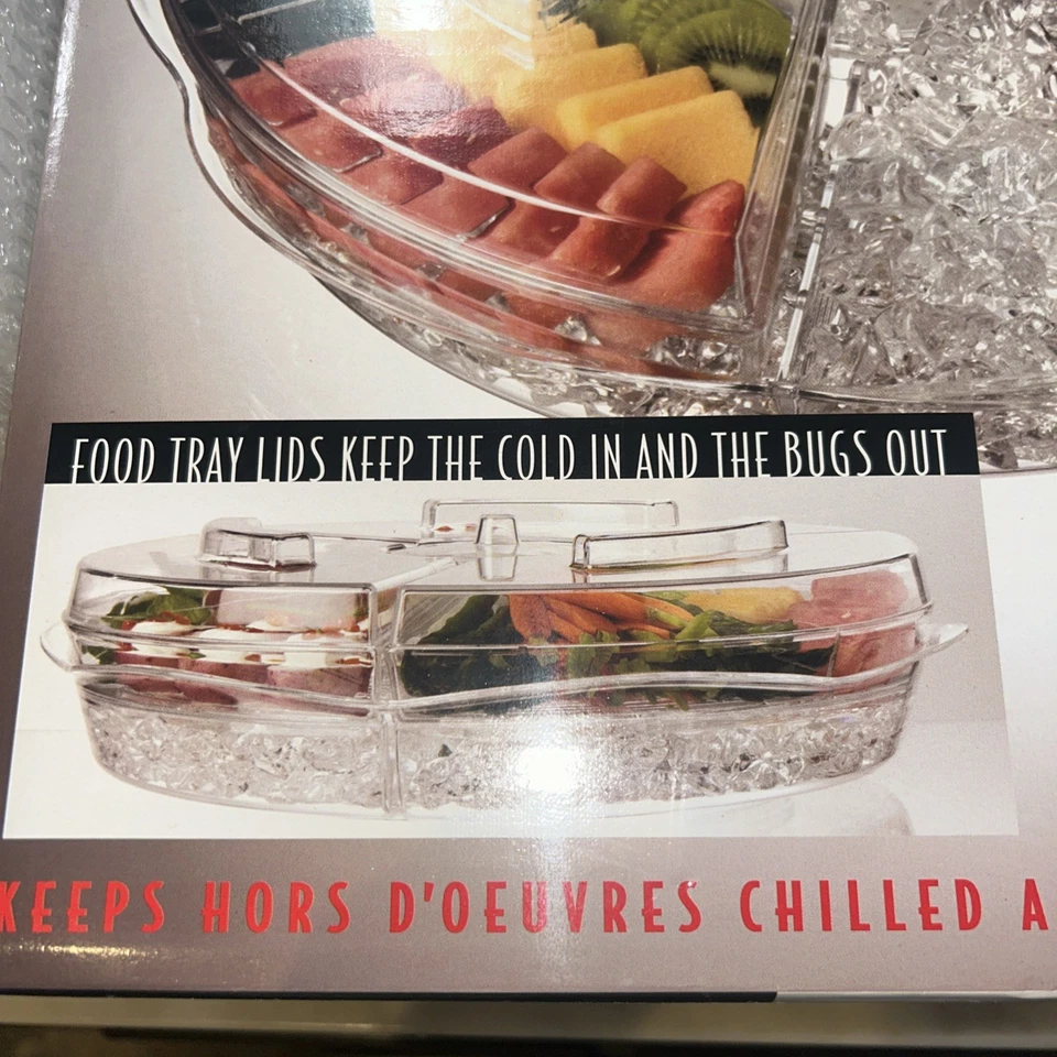 TOTALMENTE NUEVO Aperitivos sobre hielo con tapas Bandeja giratoria grande para servir sobre hielo Foto 3 de 4