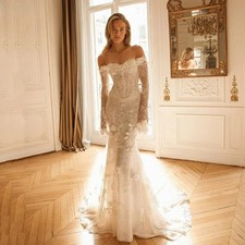 Elegant Off Shoulder Mermaid Wedding Dresses Lace Appliques Bridal Gowns Half