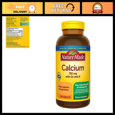 Calcium 750mg with Vitamin D3 & K - 300 Tablets for Bone Health & Support
