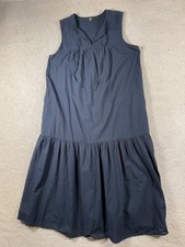 Uniqlo Dress Womens Large Navy Gingham Sleeveless Tiered Cotton Midi Summer
