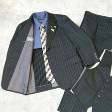 Striped three-piece black men's 3-piece set suit with tie