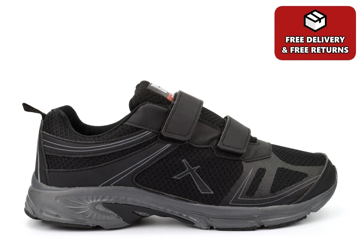 Mens Lightweight Trainers Mens Memory Foam Trainers Touch Fastening Shoes Black