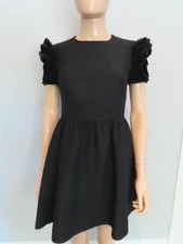 VALENTINO Black Wool-Silk Blend Short Rosette Sleeve Cocktail Dress 38/US 2