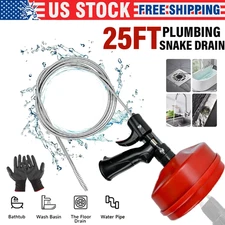 Drain Auger 25ft 1/4in Drum Plumbing Drain Snake Clog Remover Autofeed