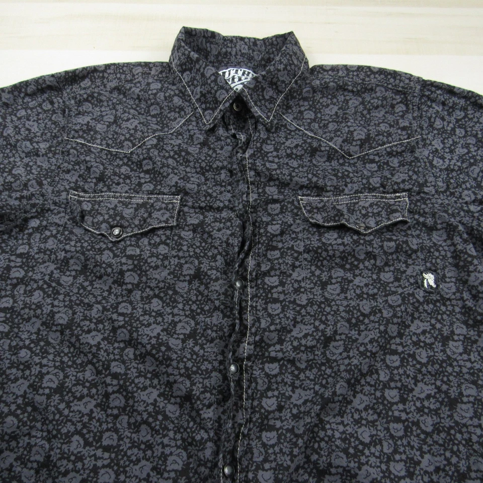 Southern Thread Shirt Mens Large Black Gray Floral Pearl Snap Western Cotton - Image 2 of 4