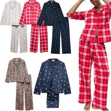 Ladies Womens M&S Marks & Spencer Brushed Fleece Pyjama Set Button Top & Bottoms