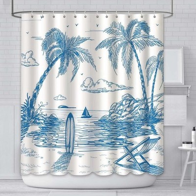 AIBIIN 180 x 180 cm Surf-Duschvorhang, Retro-Surfbrett, tropisches