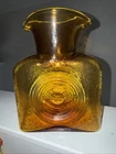 Vintage Blenko  Amber Art Glass 8" Double Spout Water Bottle Carafe Pitcher MCM