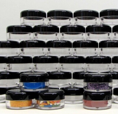 Beauty Containers Small Plastic Cosmetic Lip Balm Jars 5 Gram Black Lids 50 5017