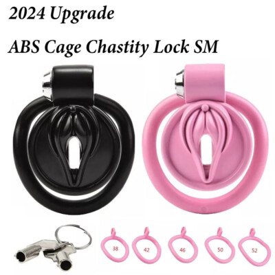 2024 NEW Male ABS Cage Click & Lock Sissy Cage with 5 Size Rings Device US SHIP