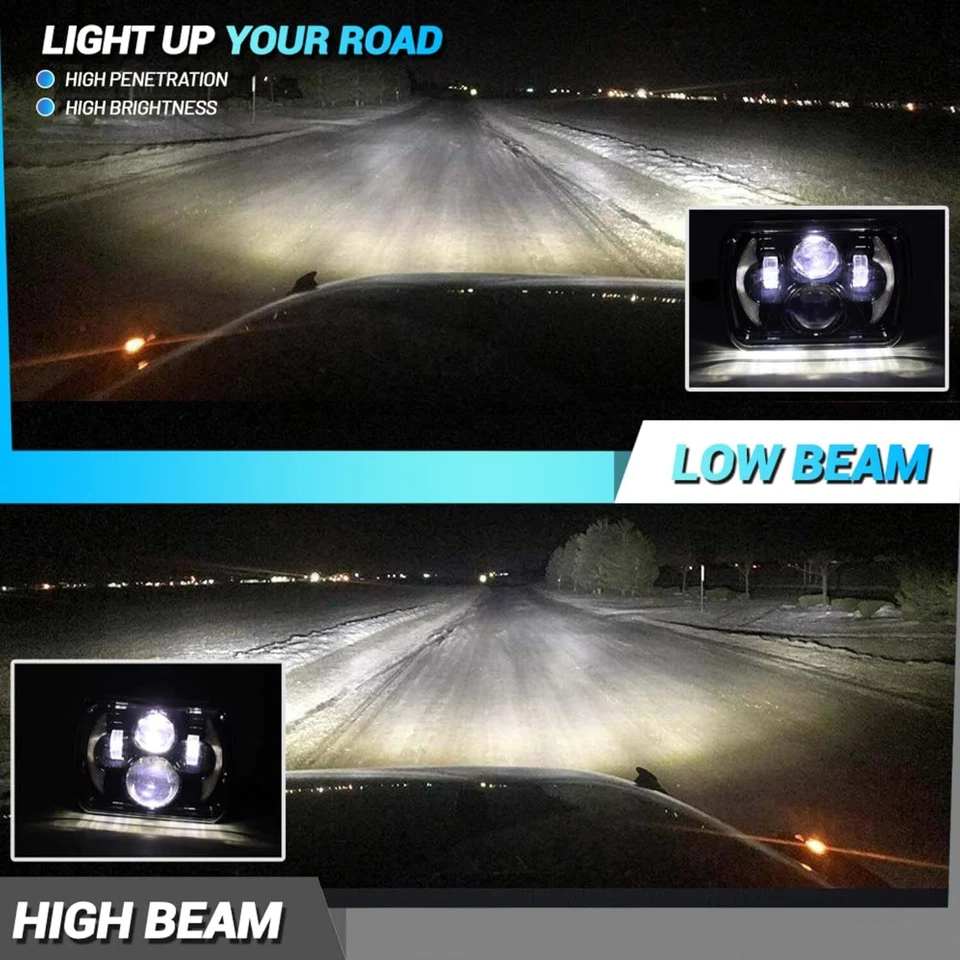 Par de faros LED 5x7 7x6 pulgadas haz alto-bajo DRL para camioneta Nissan carrocería rígida D21 Foto 3 de 4