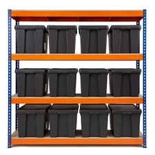 Medium Range Shelving Unit | With 12 of 62 Ltr WHAM BAM Storage Boxes