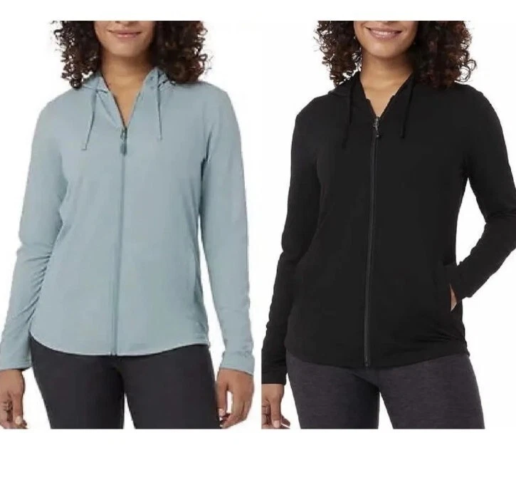 32 DEGREES 2 PACK WOMEN’S FULL ZIP HOODIE UPF 40+ Size XS, BLACK & LT GREEN