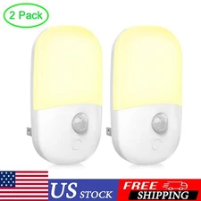 Motion Sensor Night Light Plug In LED Auto On Off Dimmable Hallway Bathroom 2pc