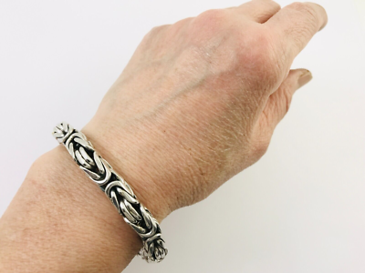 Heavy 925 Sterling Silver Ø8 mm Bali / Byzantine Chain Bracelet