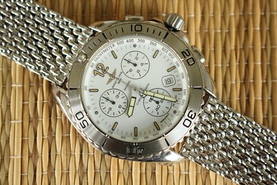 BREITLING A53605 100M SHARK MESH WHITE DIAL YACHT DIVER CHRONOGRAPH WATCH BOX ++