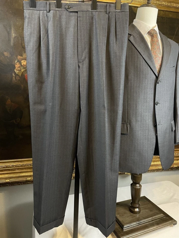 Traje Joseph Abboud 43R 36 x 30 HECHO EN EE. UU. 2 piezas gris a rayas 100 % lana 3Btn Foto 2 de 4