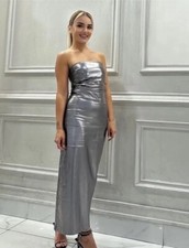 ZARA WOMAN NWT SS23 SILVER METALLIC STRAPLESS DRESS SIZE M REF: 3152/390