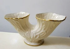 LENOX GEMINI DOUBLE IVORY VASE GOLD TRIM MADE IN USA