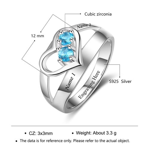 2 Birthstone Eternal Love Mothers Ring 2 Engraved Names - Picture 3 of 7