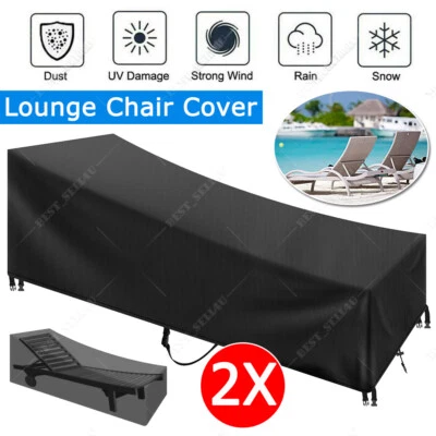 2x Outdoor Patio Sun Lounger Cover Waterproof Garden Sunbed Cover Shield Black