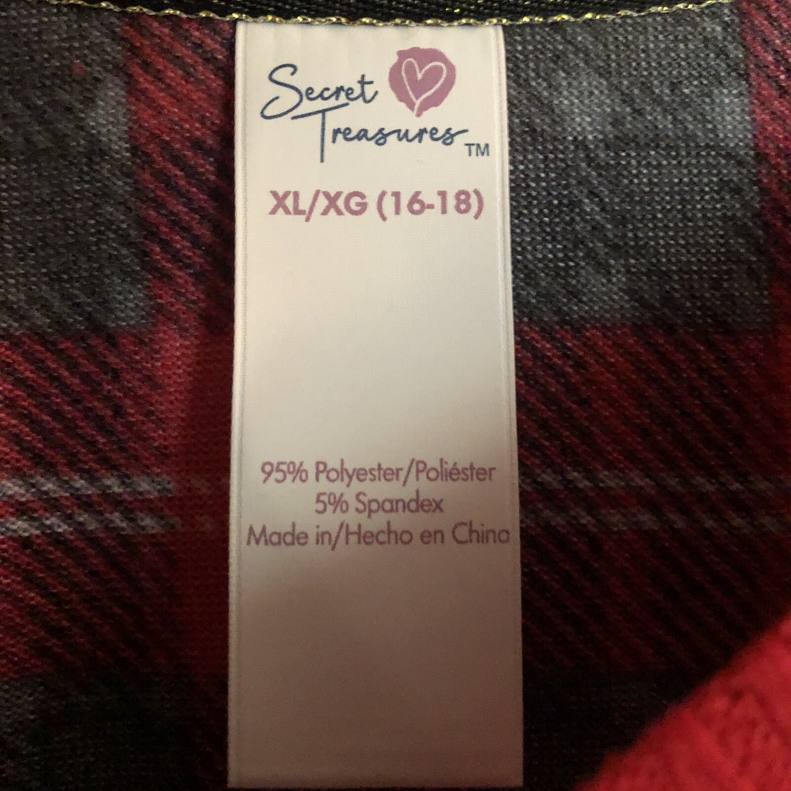 Secret Treasures Long Sleeve Pajama Set~Sz. XL~SNUGGLE~Jogger Pant~Red Plaid~NWT image 7